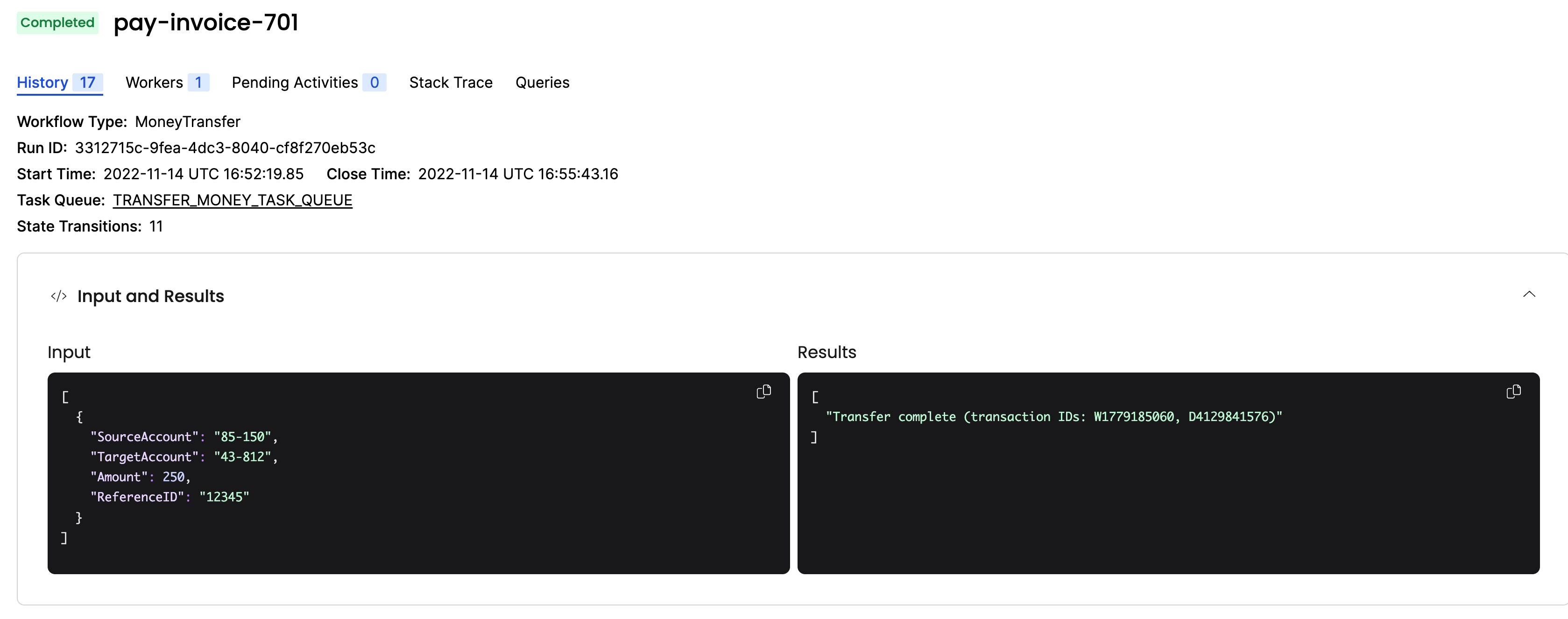 Worker registered and Workflow complete