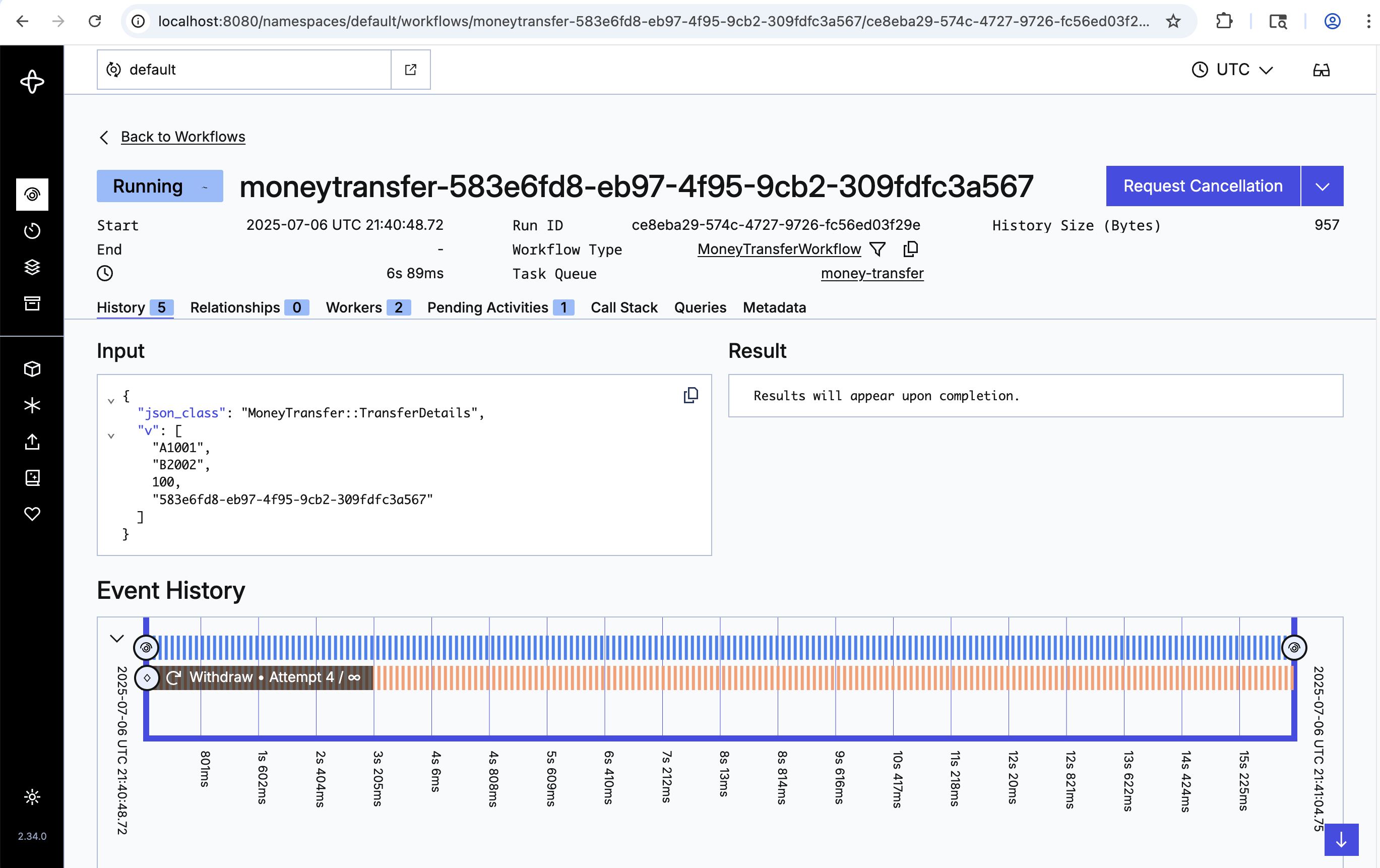 Activity failing in the Web UI